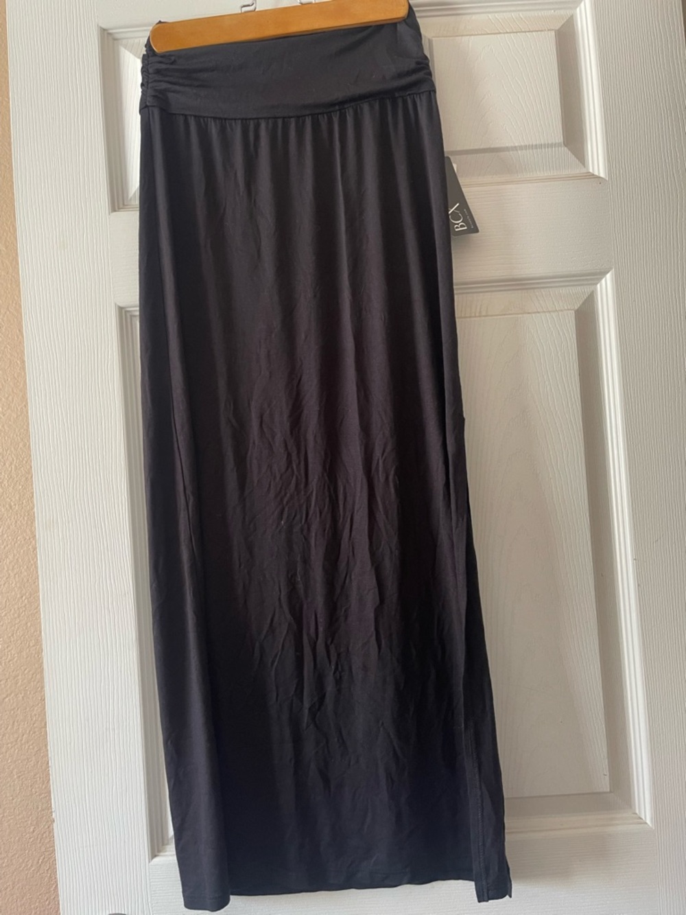 BCX Black Fold-Over Waist Maxi Skirt with Smooth Drape